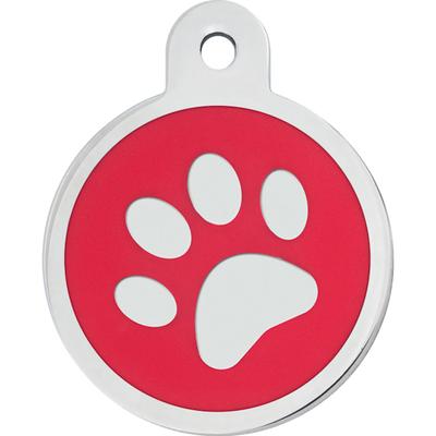 Quick-Tag Paw Circle Personalized Engraved Pet ID Tag, Red, Large