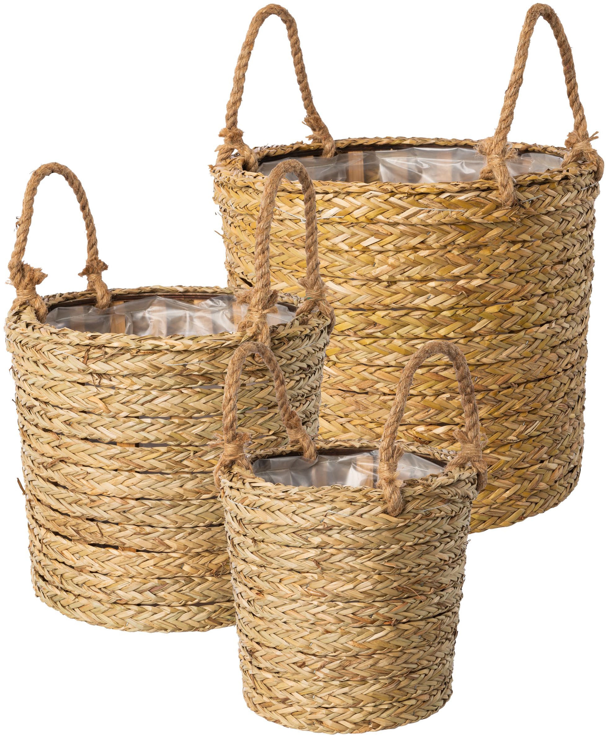 Aufbewahrungskorb CREATIV HOME "Korb mit Henkel", natur, B:30cm H:34cm T:30cm, Geflecht Seegras, Aufbewahrungsboxen