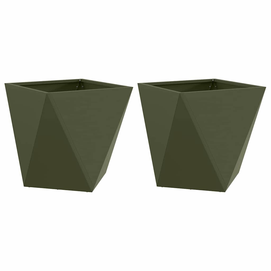 vidaXL Pflanzkübel 2 pcs Olive Grün 40 x 40 x 40 cm Stahl Image