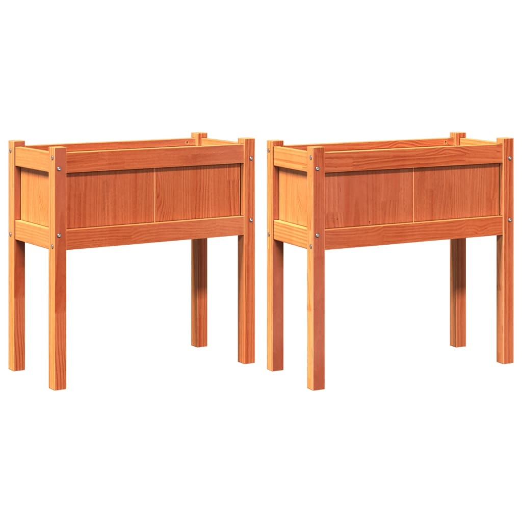 vidaXL Pflanzkübel mit Beinen 2 Stk. Wachsbraun Massivholz Kiefer Image