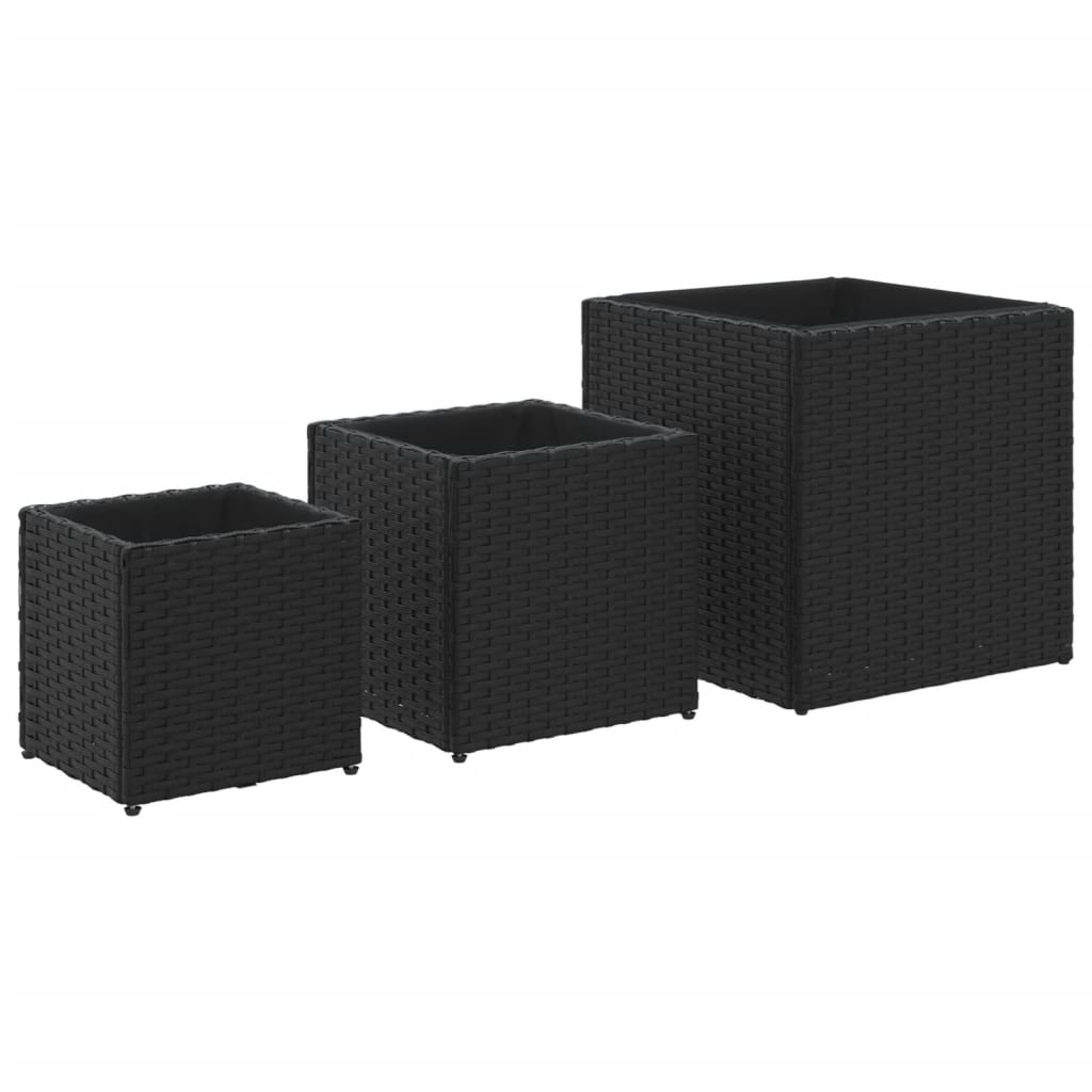 vidaXL Pflanzkübel 3 Stk. Schwarz Poly Rattan Image