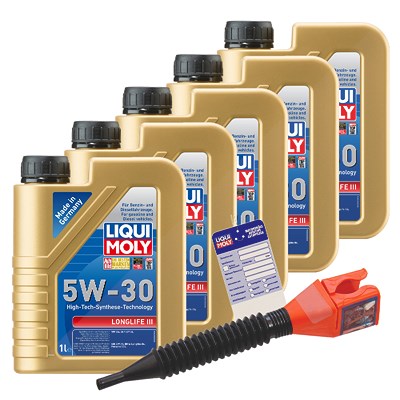 Liqui Moly 5x 1 L Longlife III 5W-30+ Ölw.-Anhänger+ Trichter [Hersteller-Nr. 10803469] Image