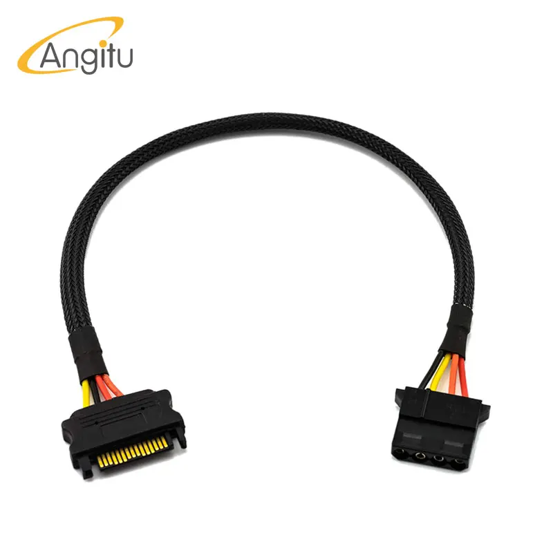 Angitu SATA 15Pin Stecker auf Molex 5,08 mm Netzteilkabel IDE auf Sata Stecker Konverterkabel schwarz ummantelt 30 cm Image
