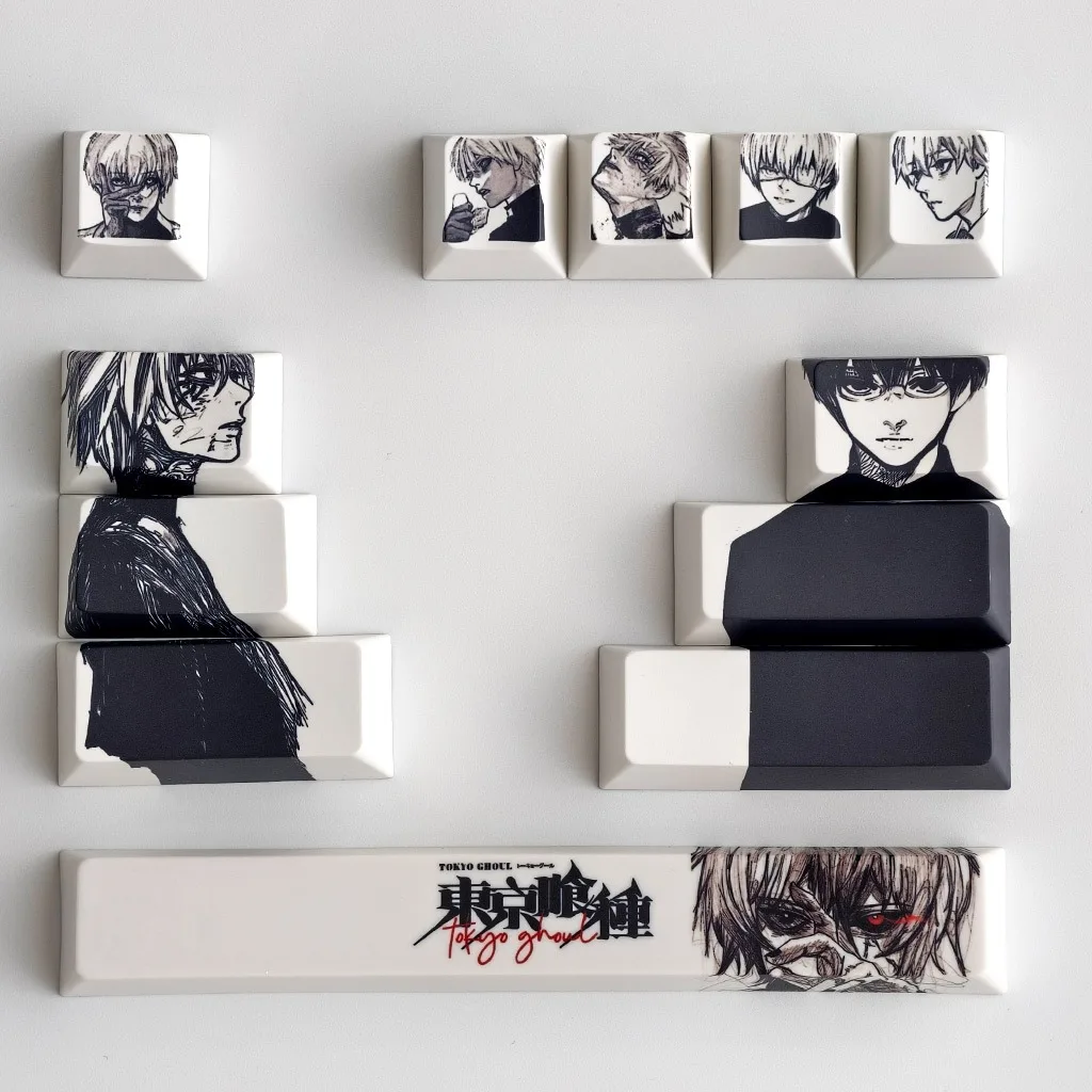 Kaneki Ken Tastenkappen, 12 Stück, Kirschprofil, PBT, thermische Sublimation, mechanische Tastaturkappen, Tokyo Ghoul, Anime-Charakter-Tastenkappe Image