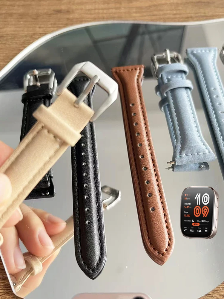 20 mm/22 mm Band für Amazfit GTS/2/2e/3/4 GTS2 Mini/GTR 4/3/Pro/GTR/47 mm/42 mm Stratos Slim Lederarmband Amazfit Bip 6 5 3 Pro Image