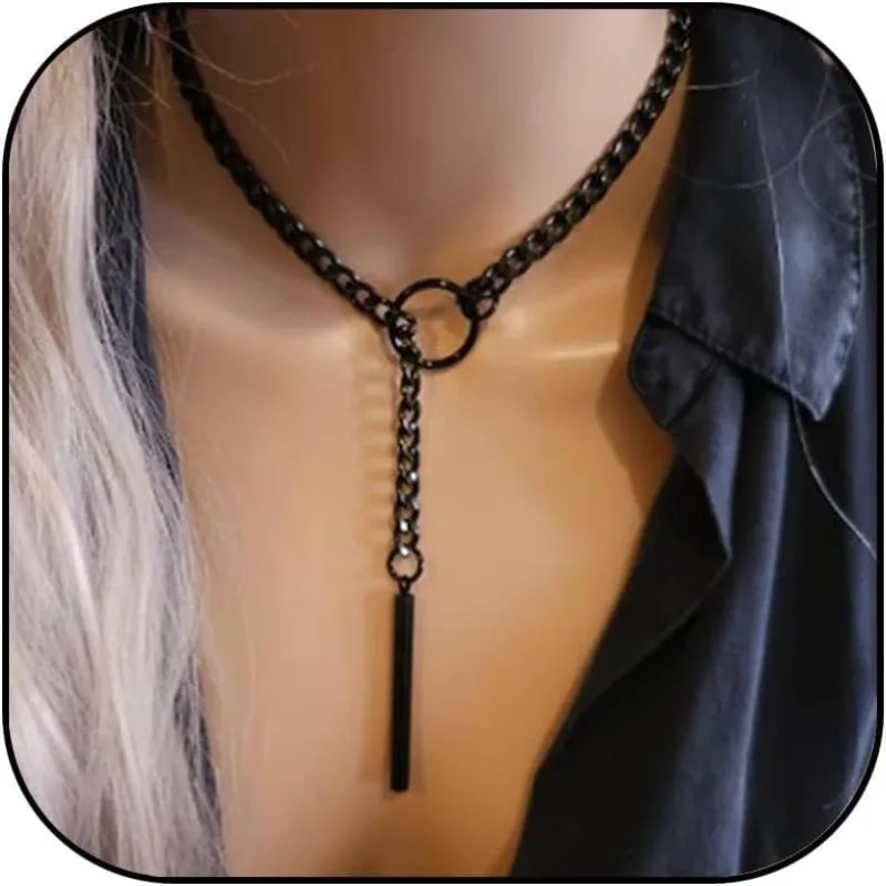 Collana girocollo con catena antiscivolo a forma di cuore O Ring per donna Uomo Collare punk rock a forma di Y in acciaio inossidabile Lariat Y Collane da ballo Gioielli