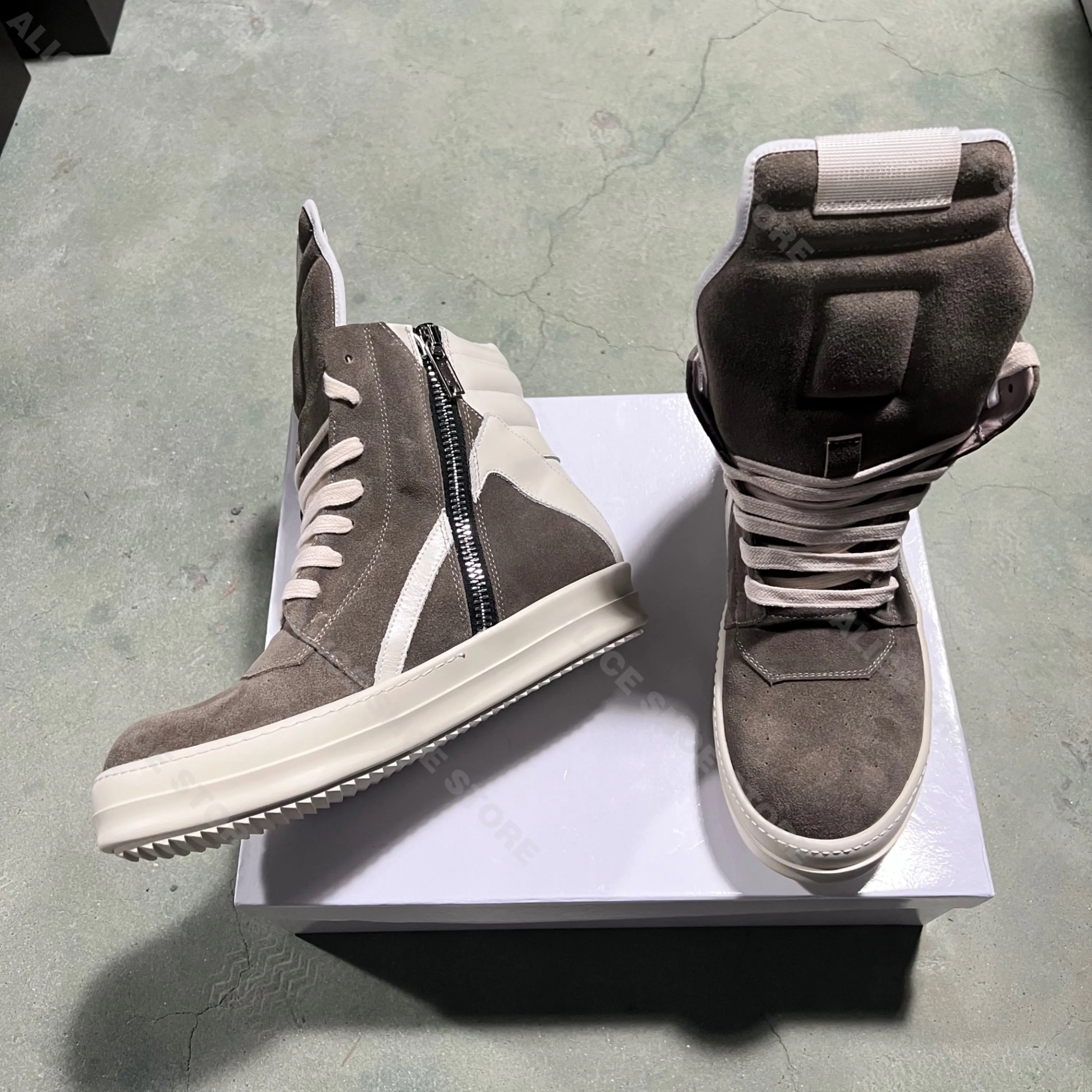 Marke Casual Männer Schuh High Top Frauen Sneaker Qualität Braun Geobasket Kuh Wildleder Zipper Luxus Dicke sohle Flache Ankle boot