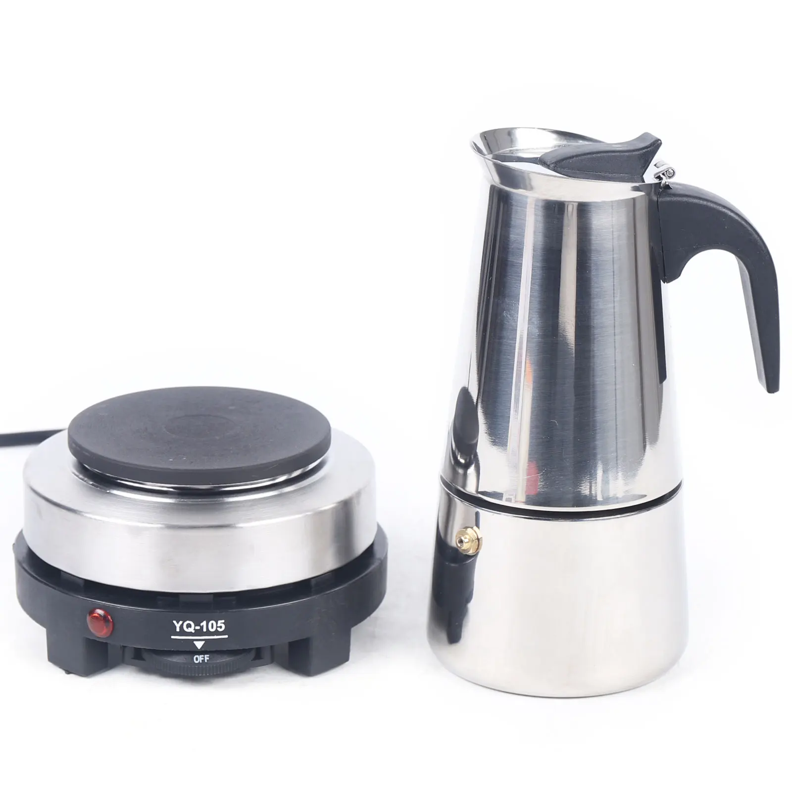 YQ-105 Silber Moka-Kanne, Kaffeekanne, Edelstahl-Kaffeemaschine, 500 W, elektrische Herd-Espressomaschine für Personen und Privathäuser Image
