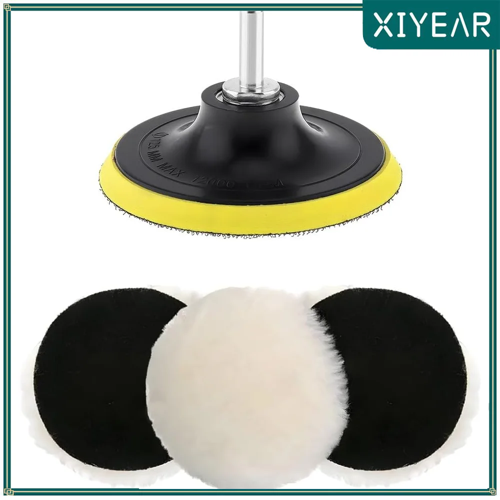 5 Zoll Wolle Polieren Polieren Pad Polierer Polierscheibe Wolle Pads mit M10 Bohrstange Adapter Hakenschlaufe Rückseite Auto Wolle Polieren Image