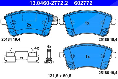 Ate Bremsbelagsatz vorne [Hersteller-Nr. 13.0460-2772.2] für Kia Image