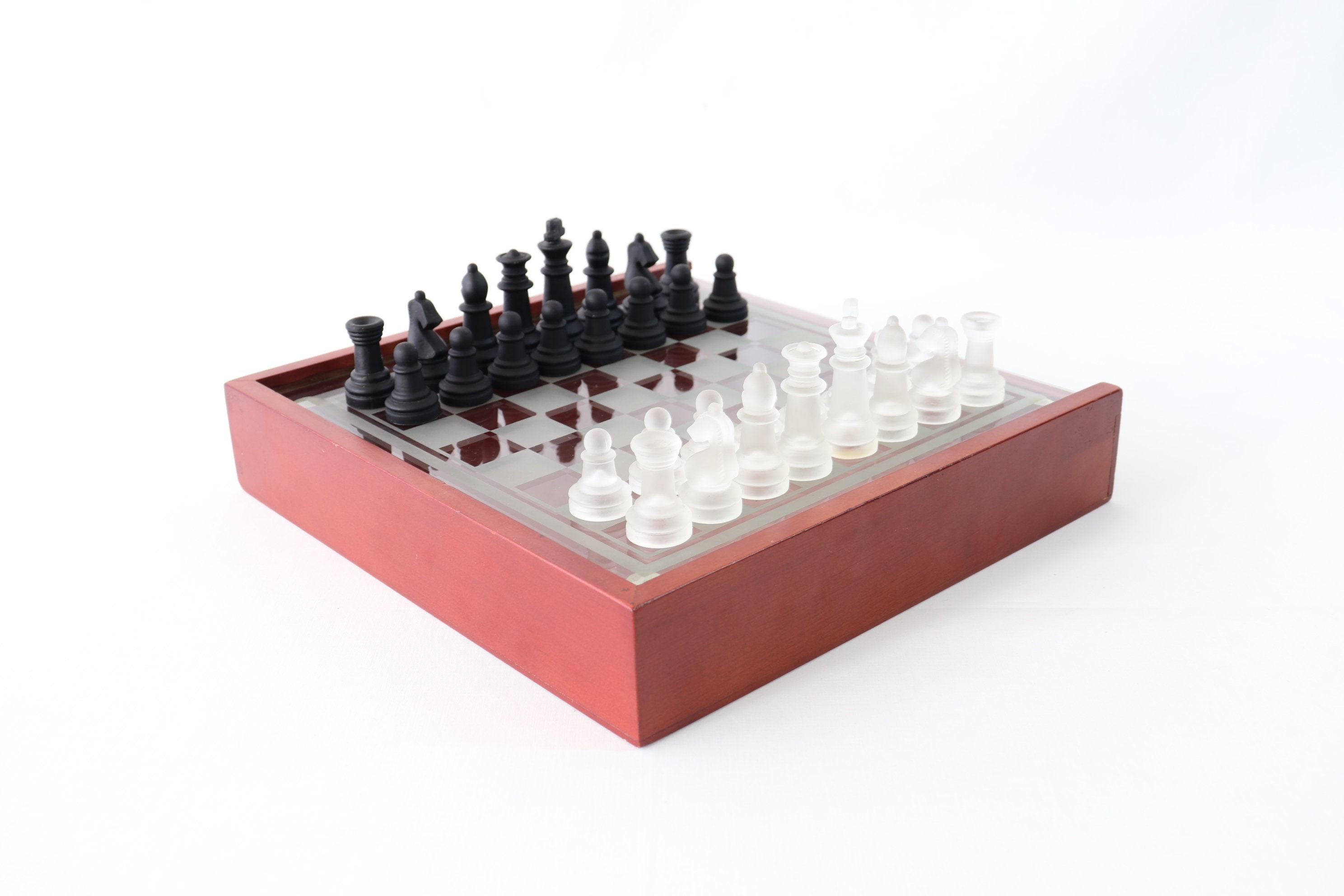Set di scacchi in vetro vintage, set di scacchi con scacchiera, set di scacchi compatto, set di scacchi portatile, set di scacchi di lusso, giochi da