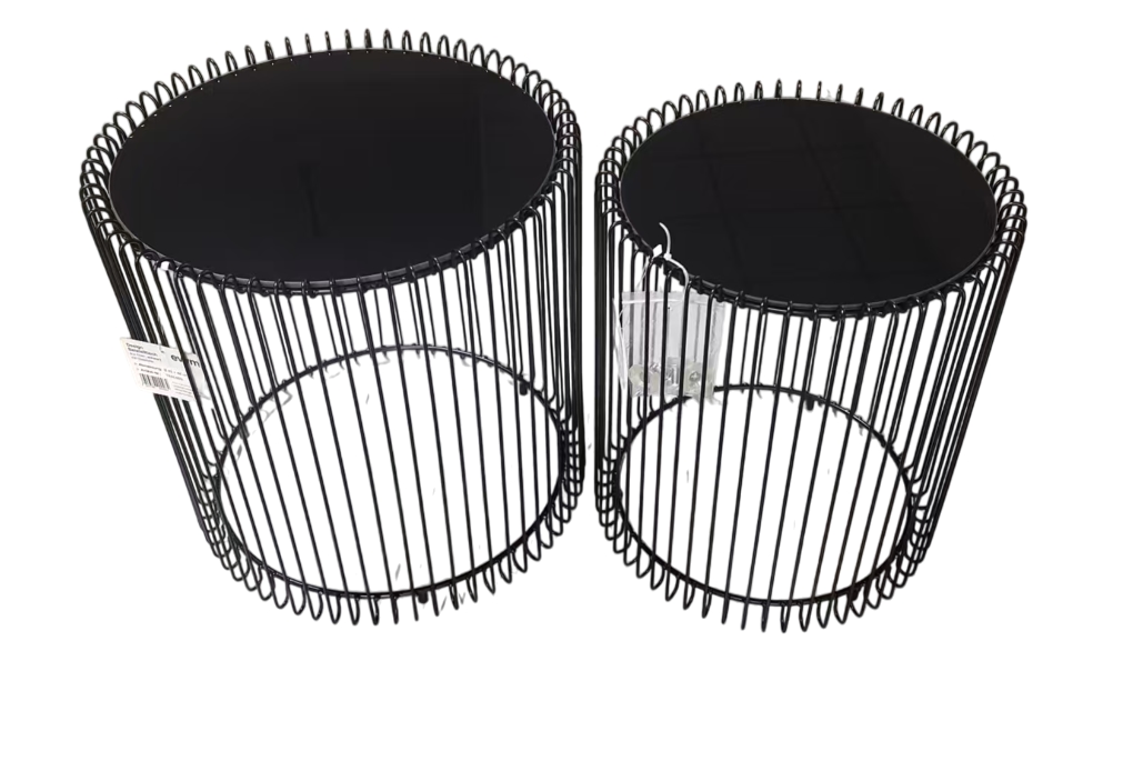 evym Design-Beistelltische 2er-Set in schwarz aus Eisen mit schwarzer Glasplatte – Ø45x46 cm & Ø38x44 cm Image