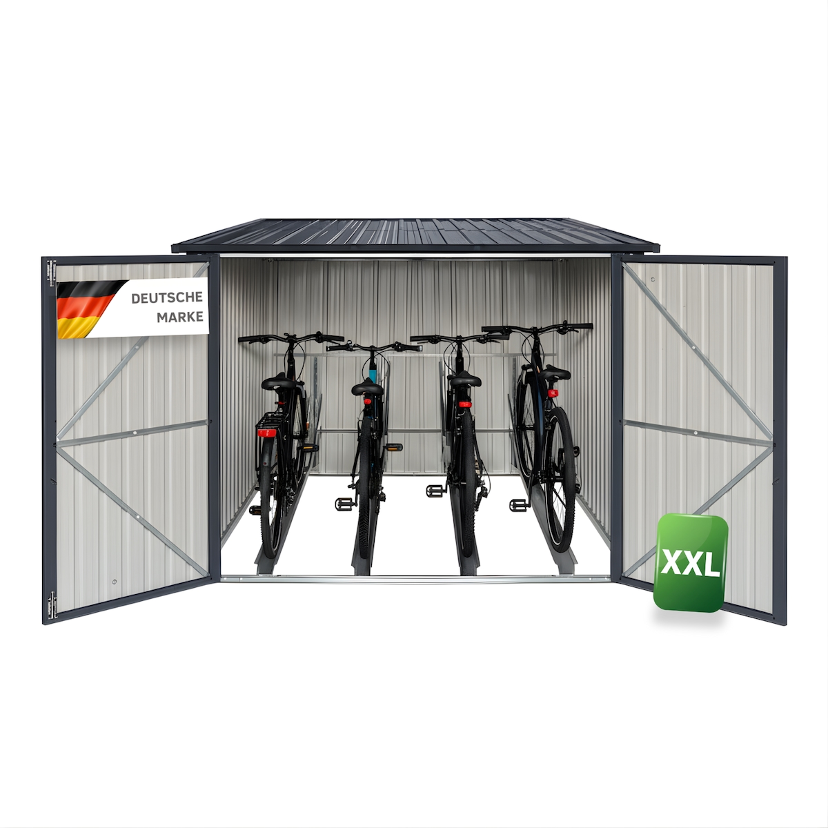 Albatros Premium Fahrradgarage – verzinktes Metall in Anthrazit | für bis zu 4 Fahrräder | wetterfester Fahrrad Garage, abschließbar Image