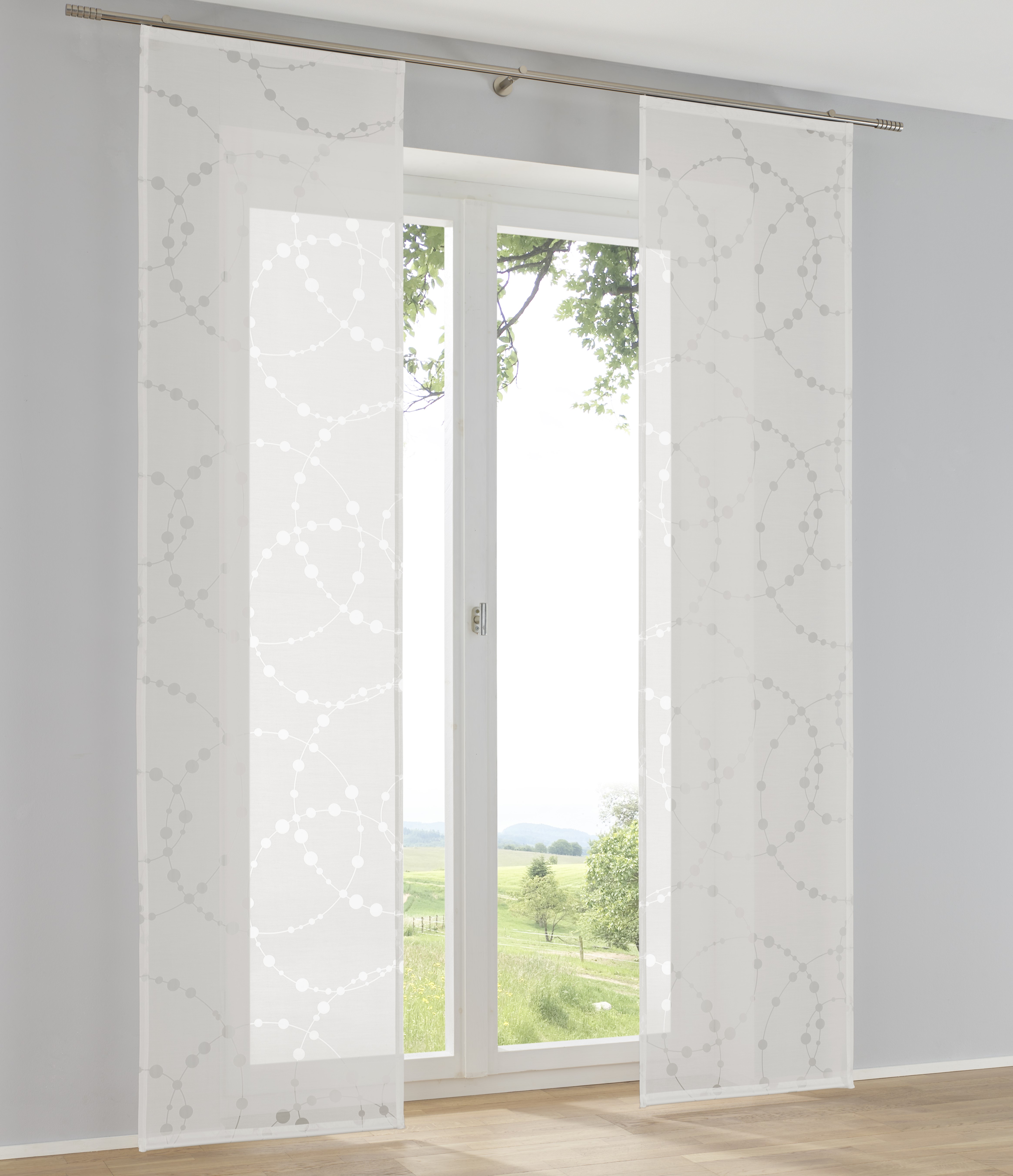 Schiebegardine KUTTI "Cadena Schiebevorhang", weiß, B:60cm H:145cm, Ausbrenner, Polyester, Viskose, Gardinen, Ausbrenner Kreis Motiv (1 St) Image
