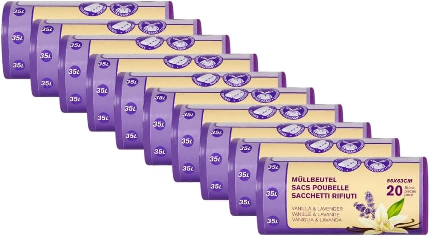 Lauroo 10 Rollen x 20 Beutel Allzweckbeutel Reißfeste Müllbeutel mit Zugband 35L - Vanilla & Lavender Image