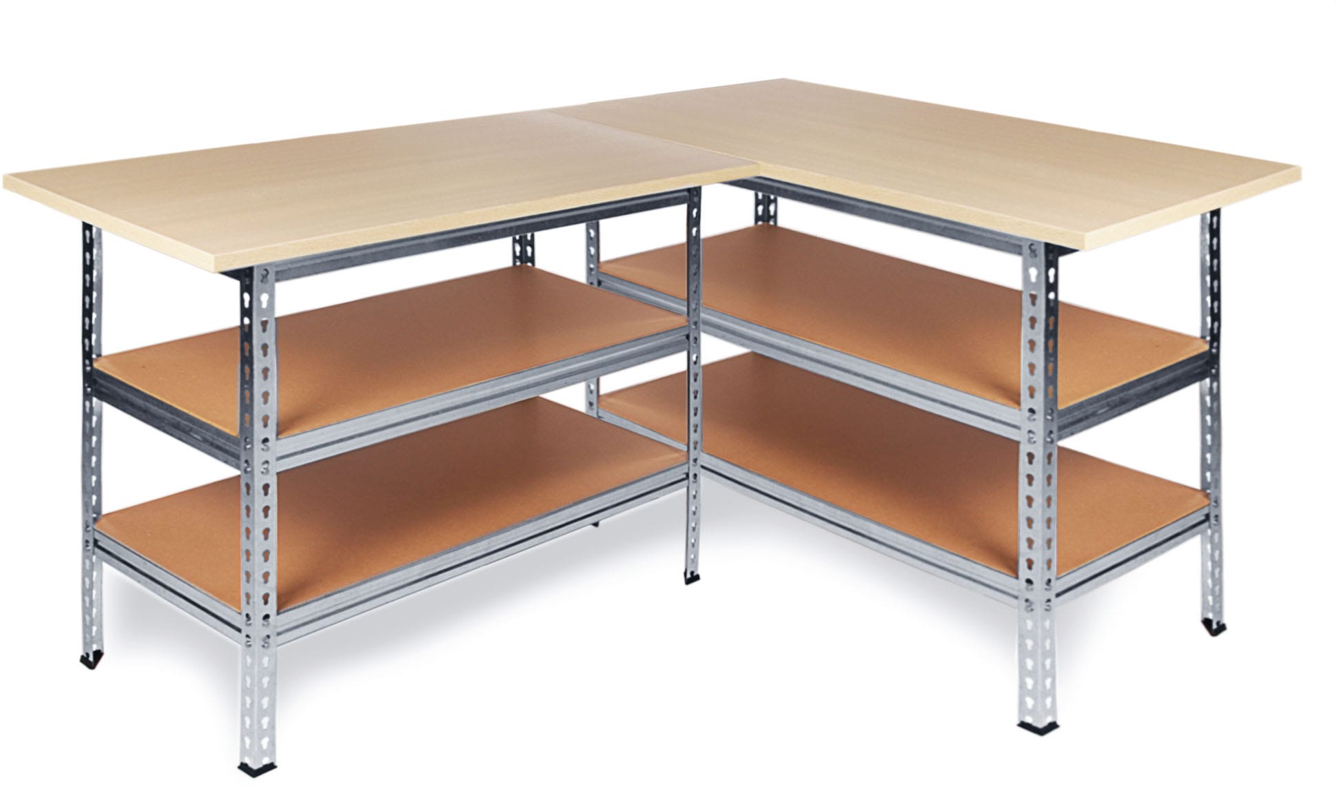 Werkbank ONDIS24 "Werkstatt Ecklösung »Sparfuchs«", grau (grau, beige), B:180cm H:92cm T:120cm, MDF, Metall, Spanplatte, Werkbänke, 180 x 120 x 85 (H) cm, bis 320 kg belastbar, Arbeitsplatte 25 mm