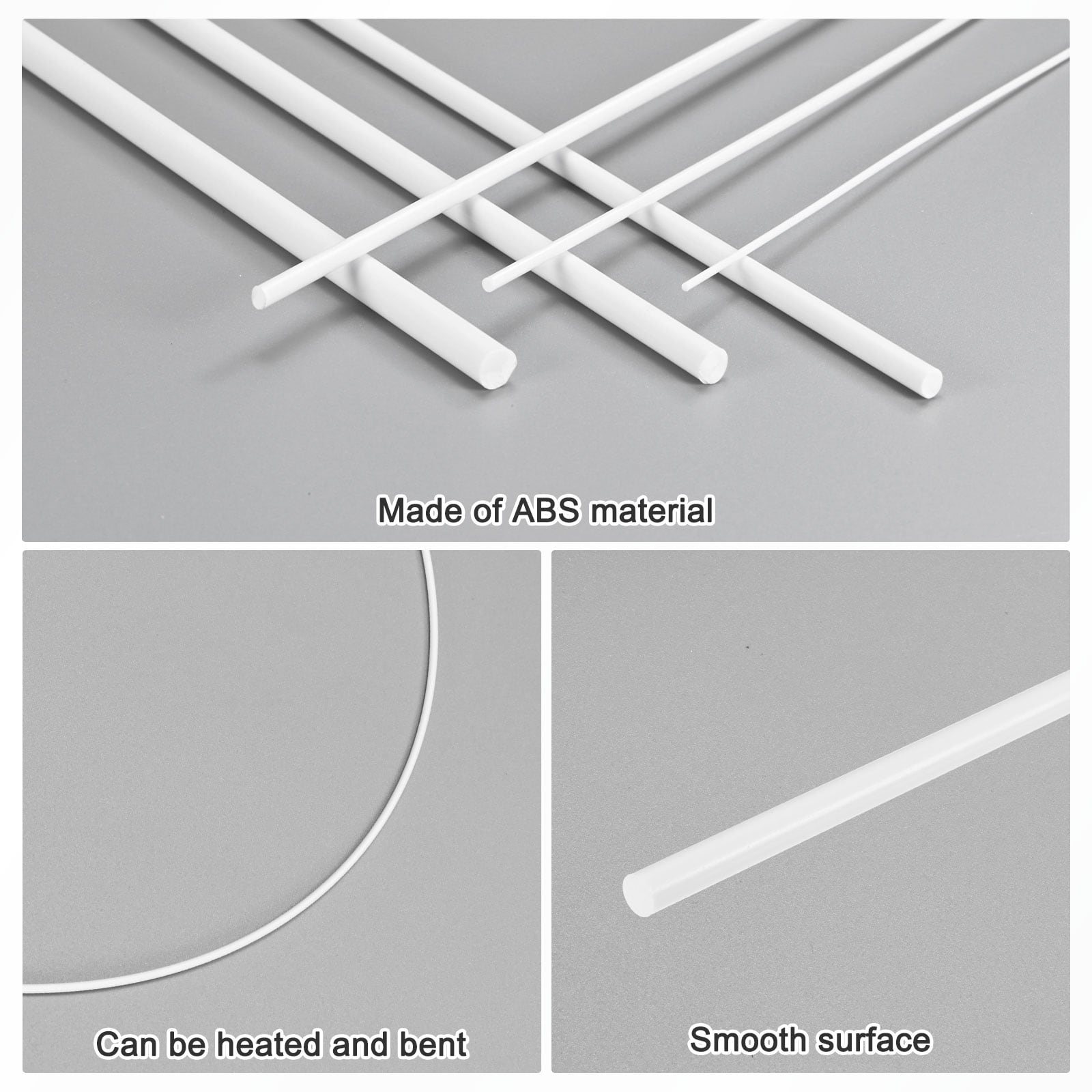Round Plastic Bars Rods, ABS Smooth Plastic Tube for DIY Craft Sticks/Sand Table Model/Scene Making, Easy to Cut and Paint