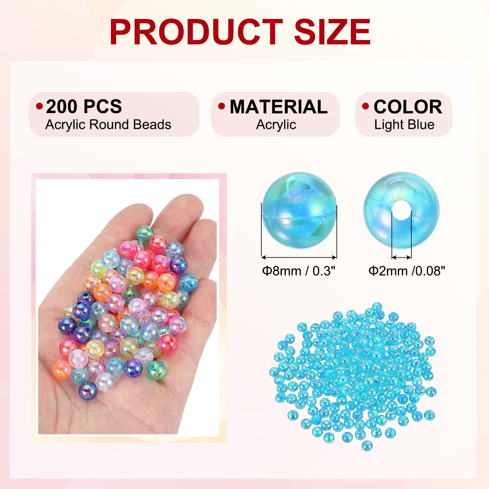 Acrylic Round Beads AB Colors Round Clear Beads Craft Bead with Hole for Earring Bracelet Necklace Key Chains,