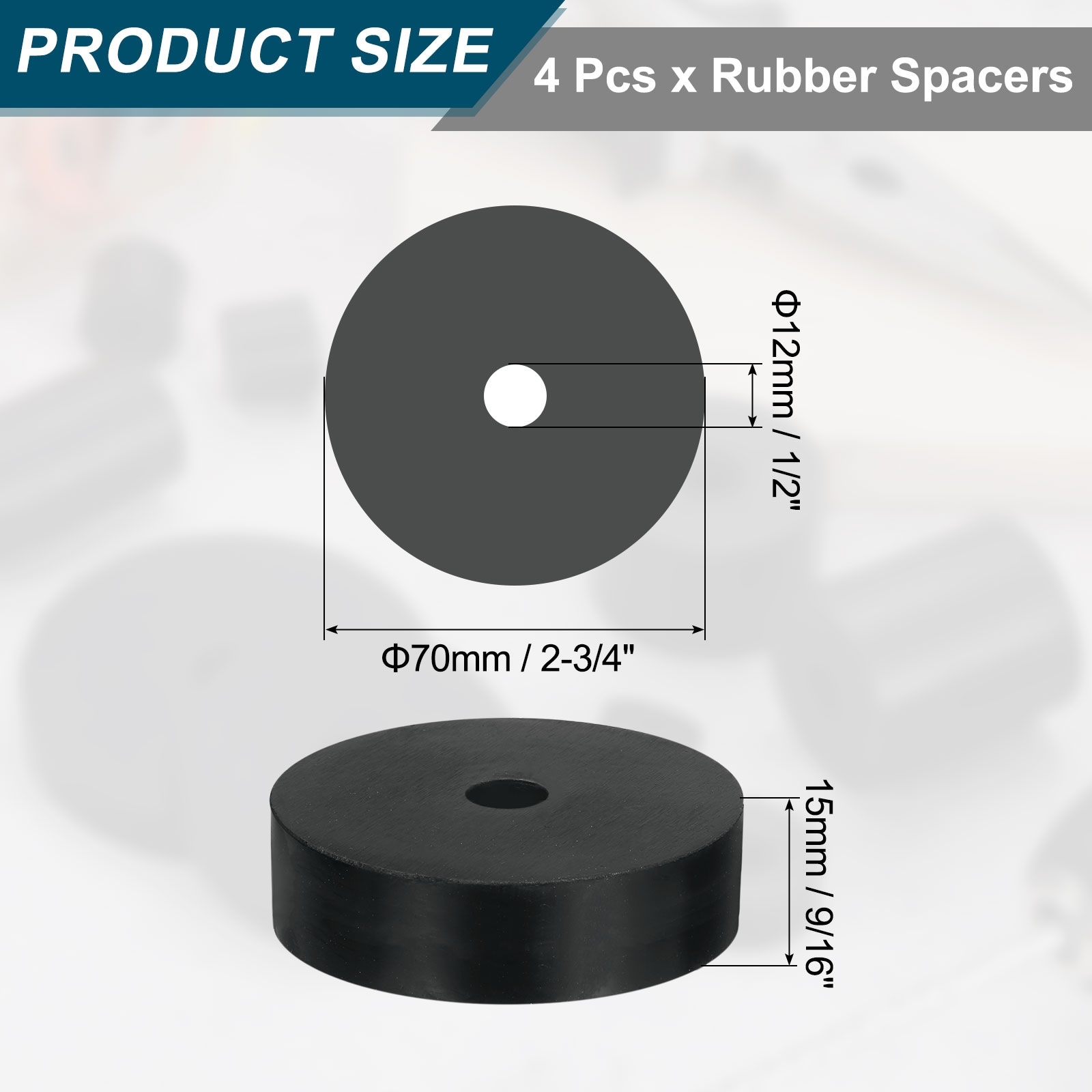 Thick Rubber Spacer, Rubber Bushings Anti Vibration Flat Spacer Washers for Home Machinery - Black