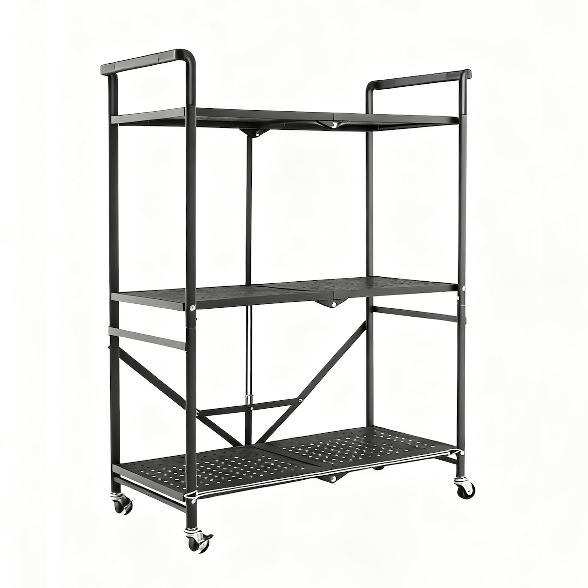 COSTWAY Faltbarer Servierwagen, Küchenwagen mit 4 Rädern, 2 Verriegelbar, 3 Ebenen Metallregal, Nutzwagen für Küche Image