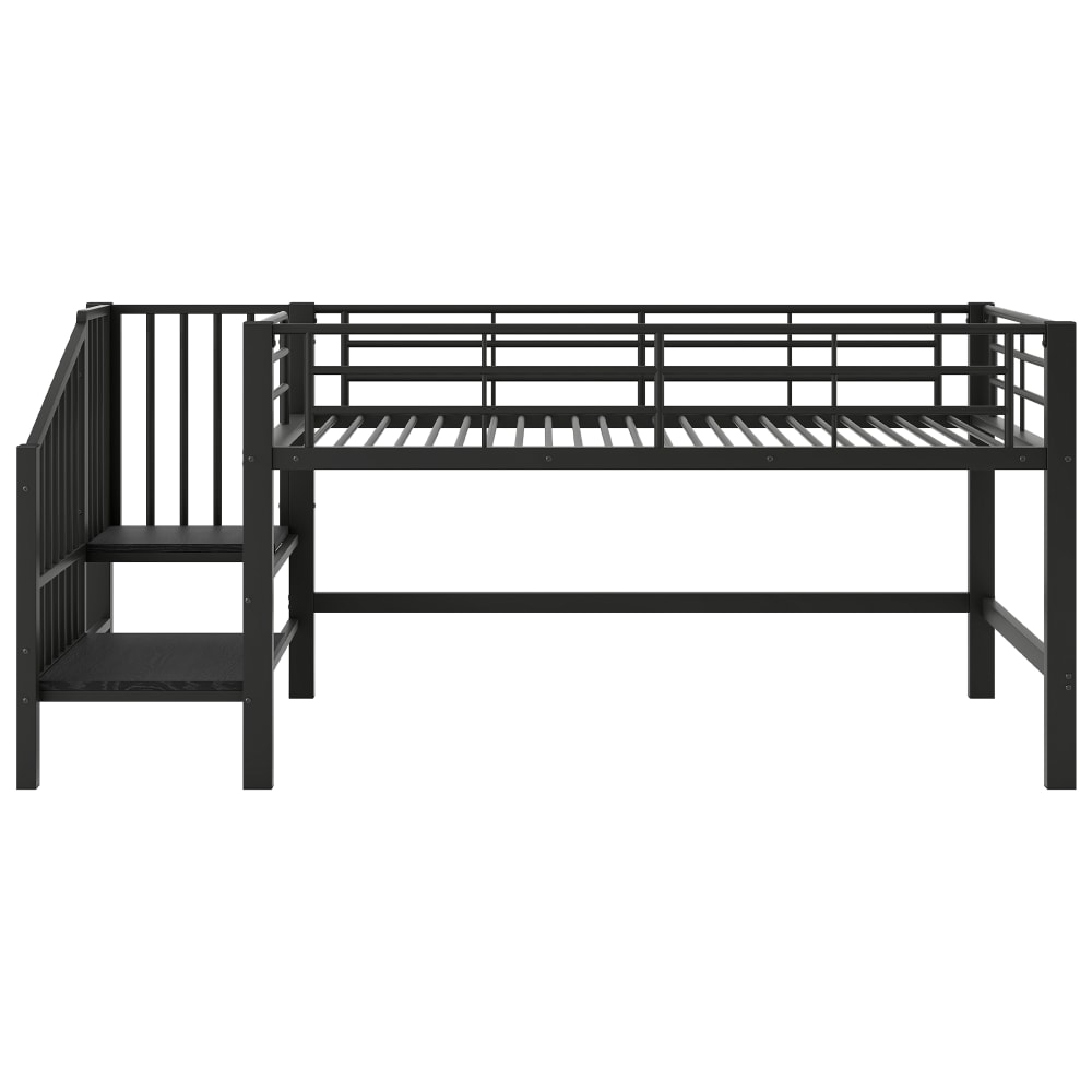Letto a soppalco in metallo nero 90x200 cm con scala contenitore