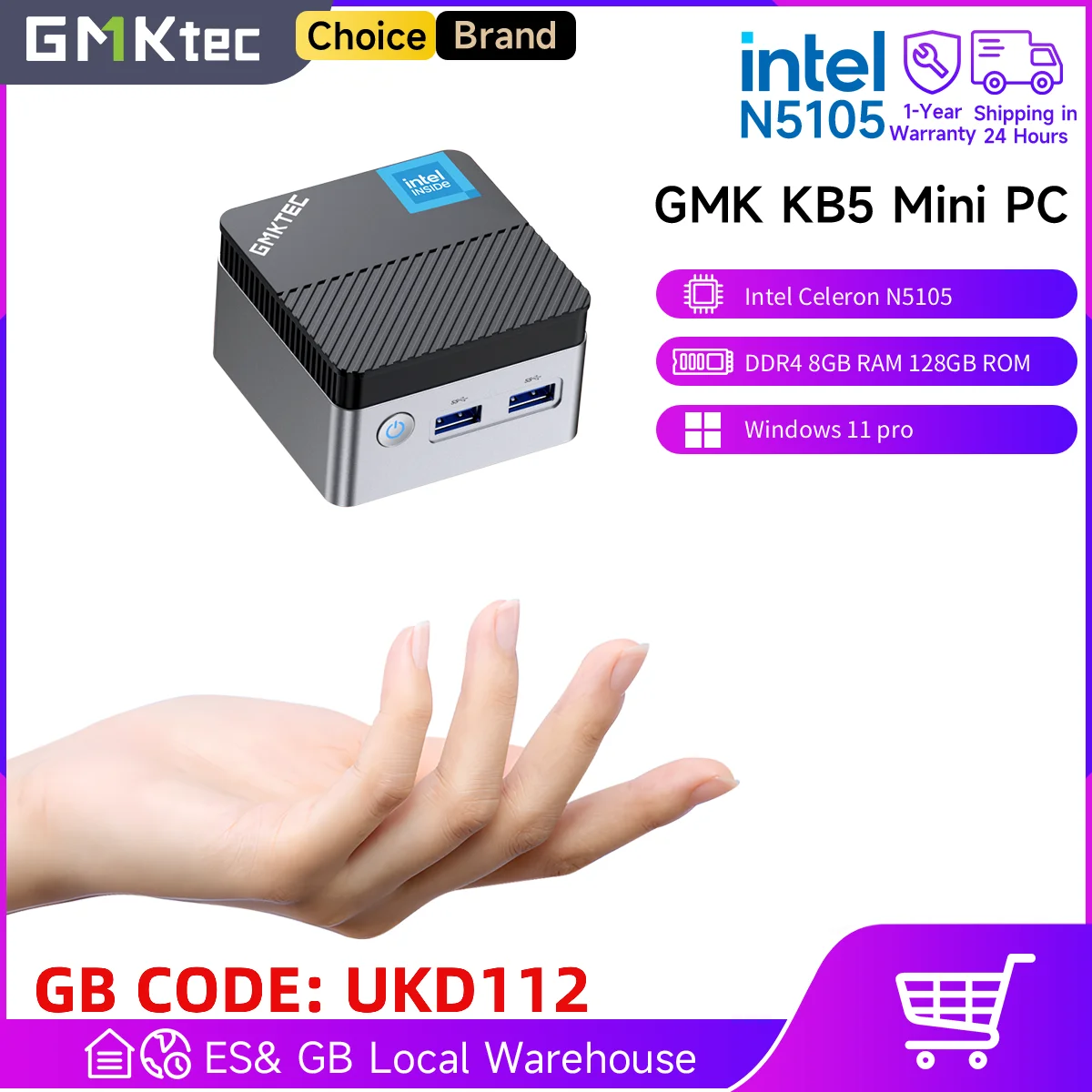 GMKtec KB5 Mini PC Intel Celeron N5105 Windows 11 Pro 4C/4T DDR4 8GB RAM 128GB ROM WiFi5 BT4.2 Desktop Computer for Home/Office