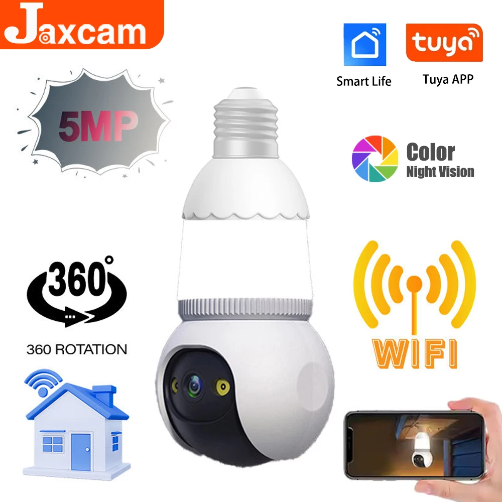 5MP TUYA E27 Birne IP Drahtlose Kamera WIFI PTZ CCTV Outdoor Volle Nachtsicht Sicherheit Video Birne Überwachungs Kamera Image