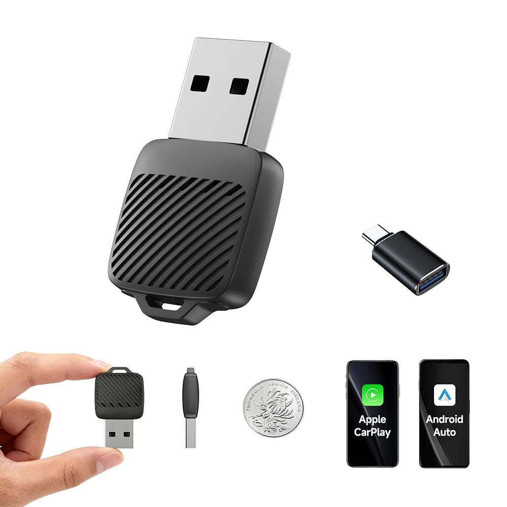 2-in-1 MINI Wireless CarPlay & Android Auto Adapter 2026 Upgrade, Plug & Play CarPlay Dongle wandelt kabelgebunden in kabellos um und schnell Au Image