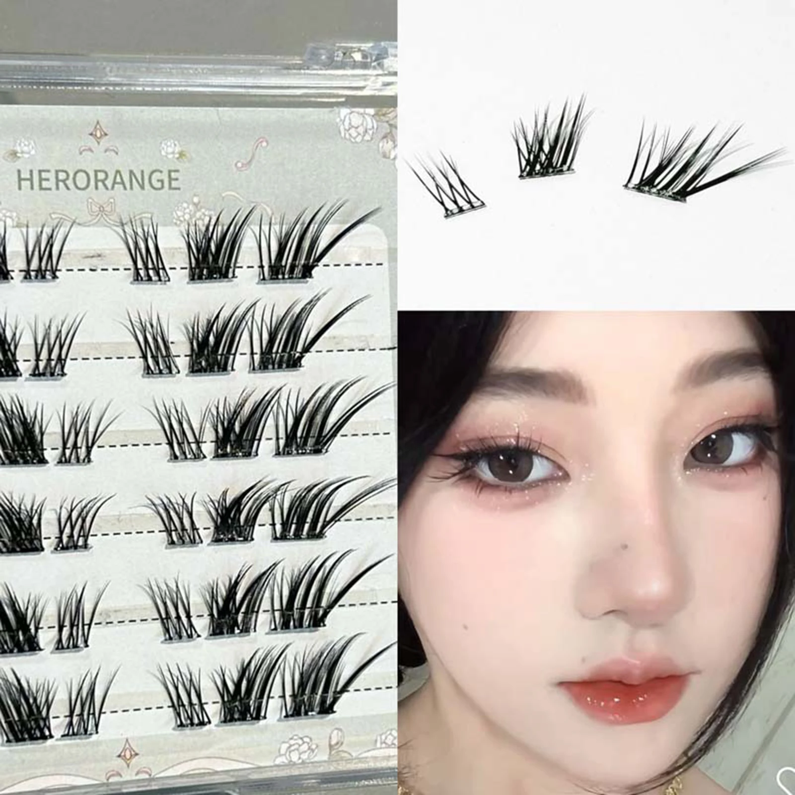 6 Reihen, kleberfrei, natürliche Manga-Falsche Wimpern, Cluster, weiche, individuelle Anime-Wimpernverlängerung, vergrößern Sie Ihre Augen für Arbeit, Reisen Image