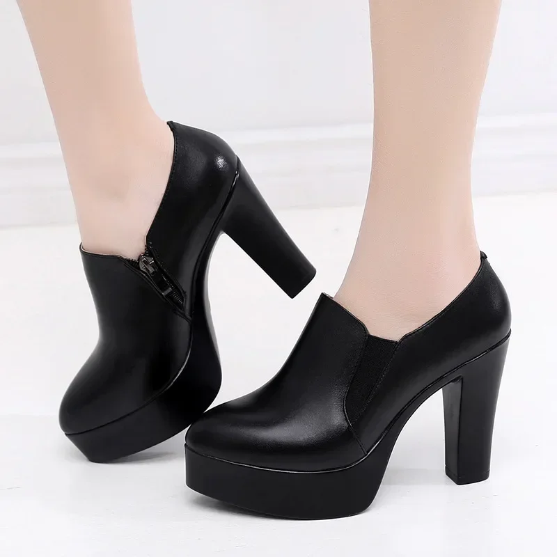 8 cm 11 cm Kleine Größe 32-43 Vintage Deep Mouth Block High Heels Schuhe Plateaupumps 2025 Herbst Winter Schwarze Schuhe Büromodell