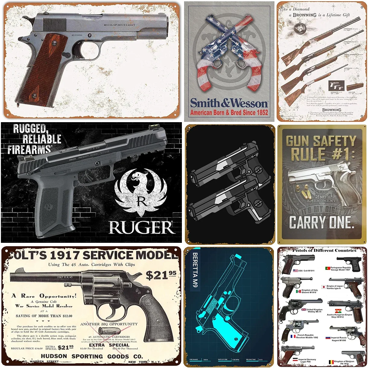 HD Neue Pistole Metall Zinn Zeichen Ruger Smith Wesson Vintage Poster Für Cafe Garage Bar Club Man Cave Kunst Wand Dekorative Gemälde Image