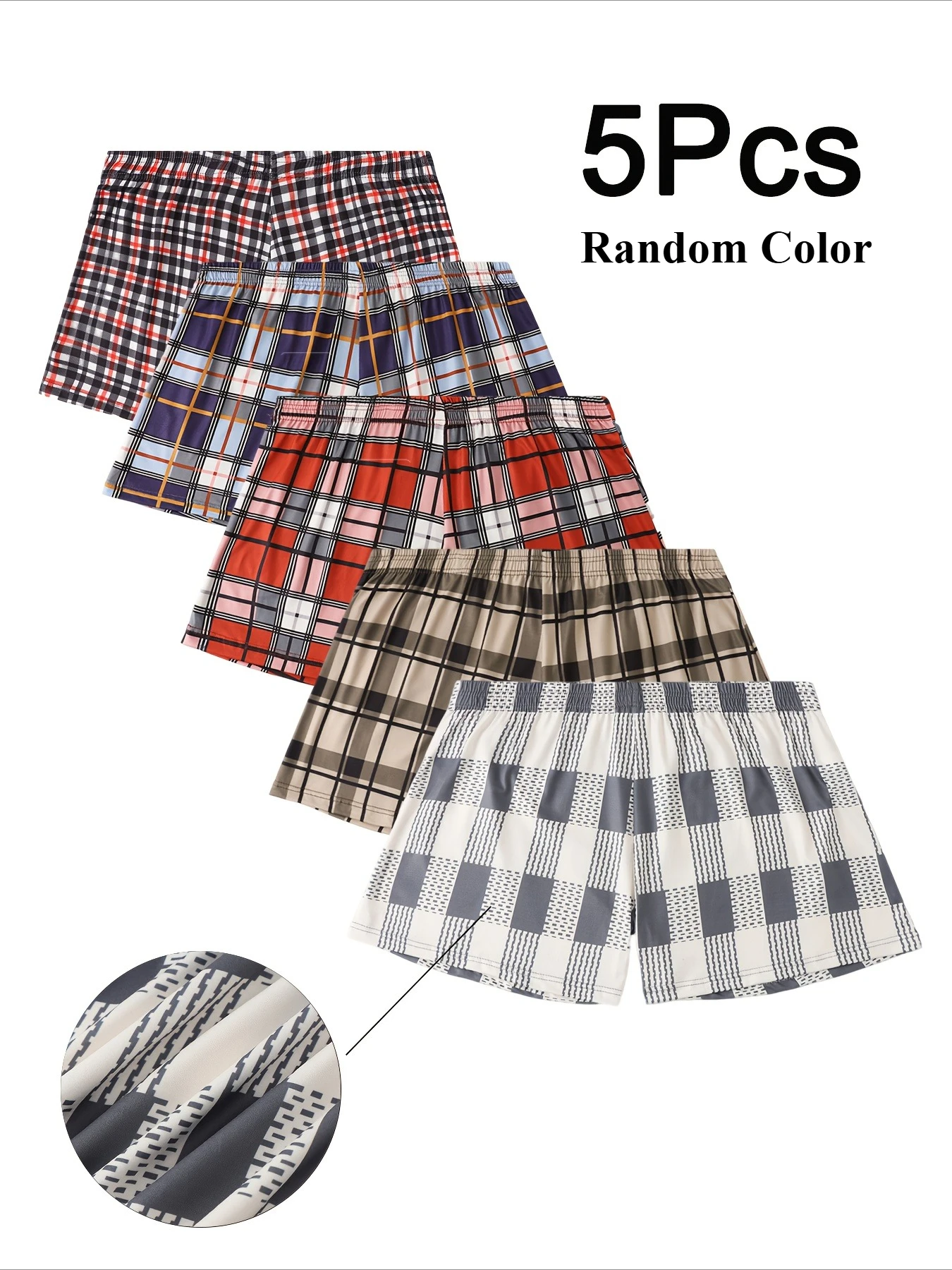 5Pcs Zufällige Farbe Männer Boxer Shorts Klassische Plaid Gekämmte Unterhose Lose Atmungsaktive Oversize Haut Freundliche Bequeme Unterwäsche Image
