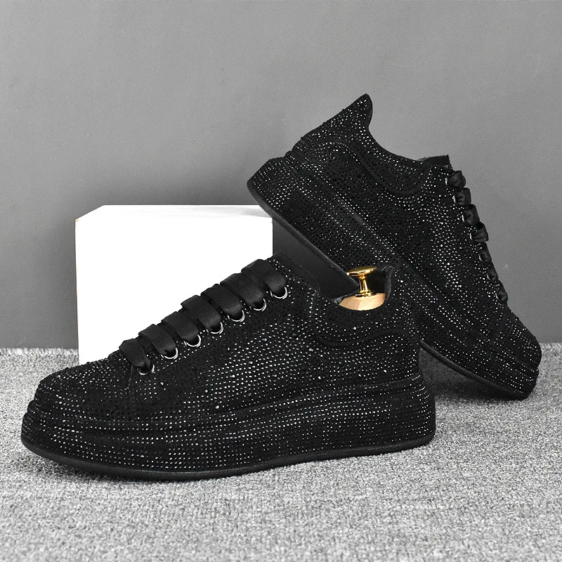 Herren Luxusmode Punk Hip Hop Plateauschuhe Schnürung Kuh Wildleder Leder Strass Derby Schuh Designer Sneakers Herrenschuhe