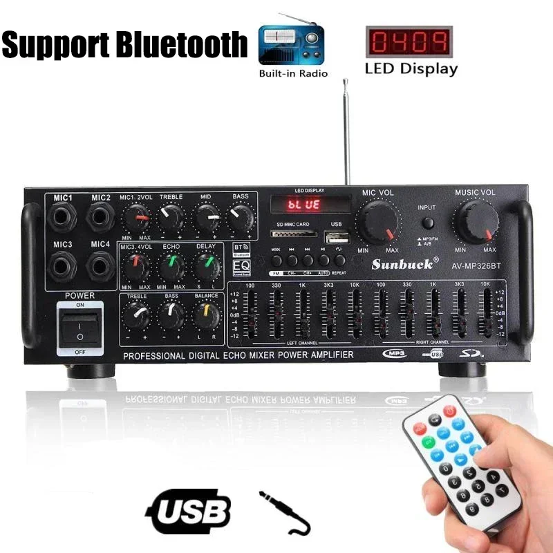 2000W Audio Power HiFi Verstärker 326BT AV Amp Lautsprecher mit Fernbedienung für Auto Home Support Bluetooth 2.0 Kanal Image