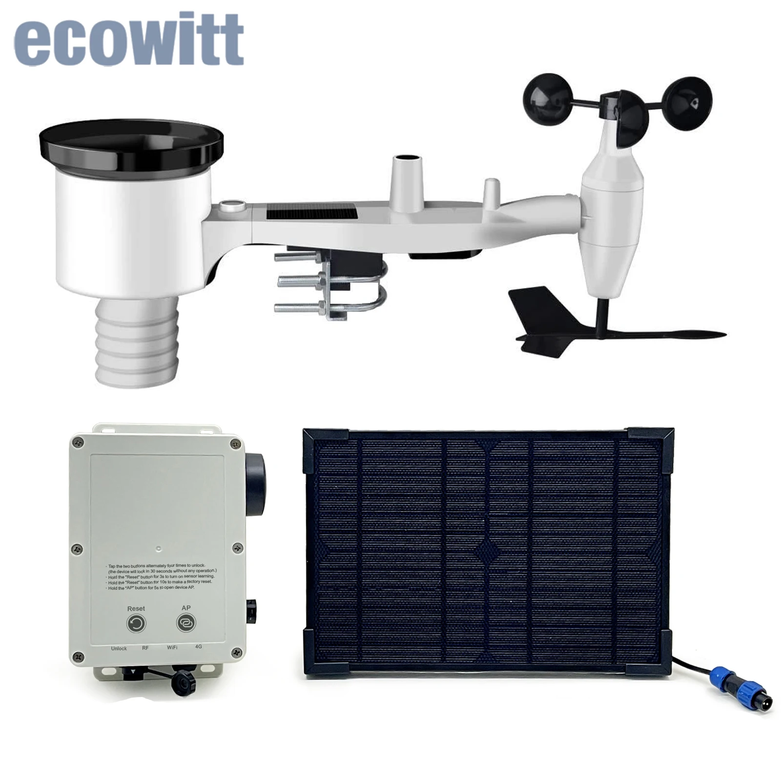Ecowitt-Station météo sans fil WittField WS6210, 7 en 1, station météo professionnelle sans fil, 4G et Wi-Fi, station solaire 62