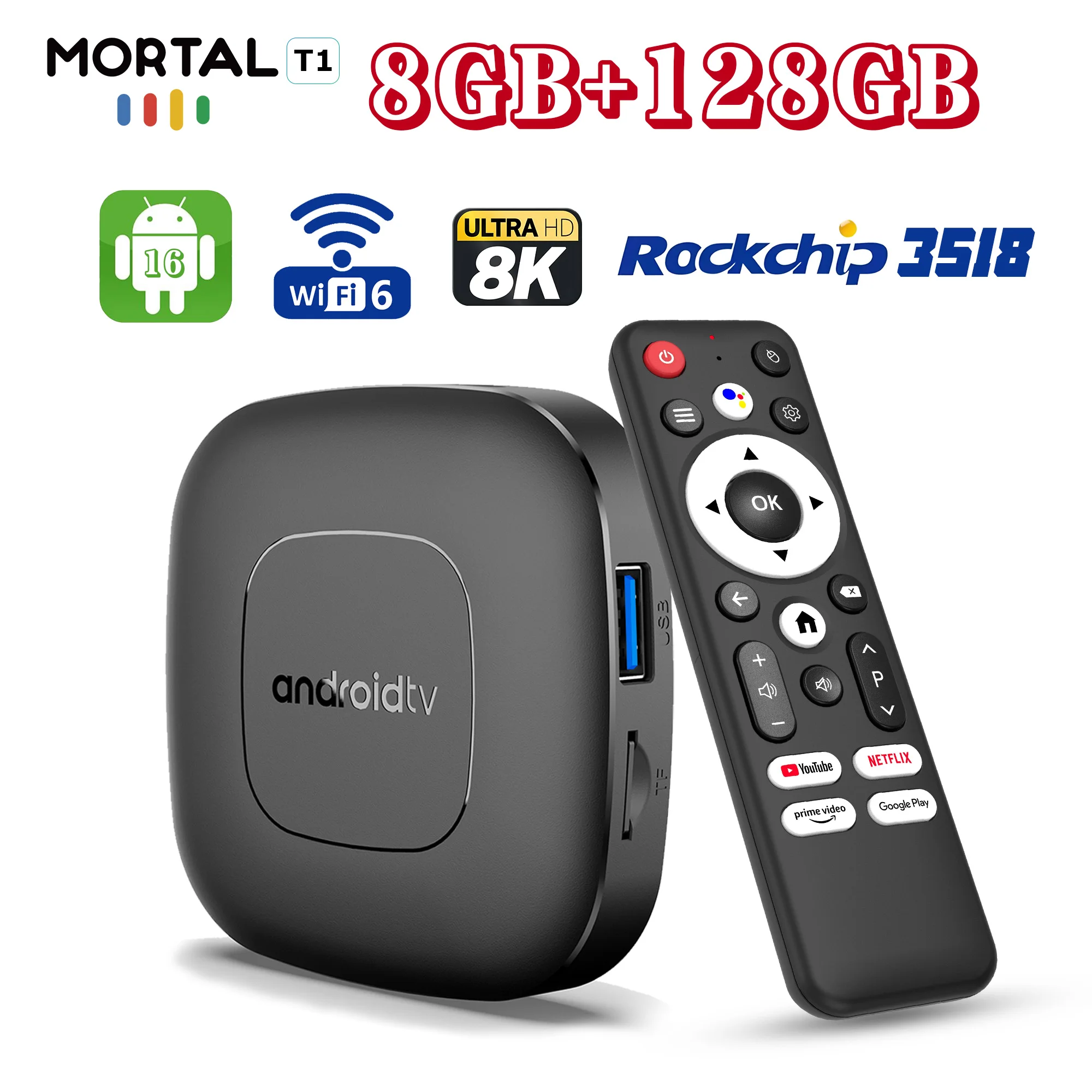 2025 Mortal T1 Smart TV Box Android 16 RK3518 Heimkino 8 GB + 128 GB Bluetooth 5.4 + 2.3 Unterstützung 4K 8K WIFI 6 Set-Top-Box Image