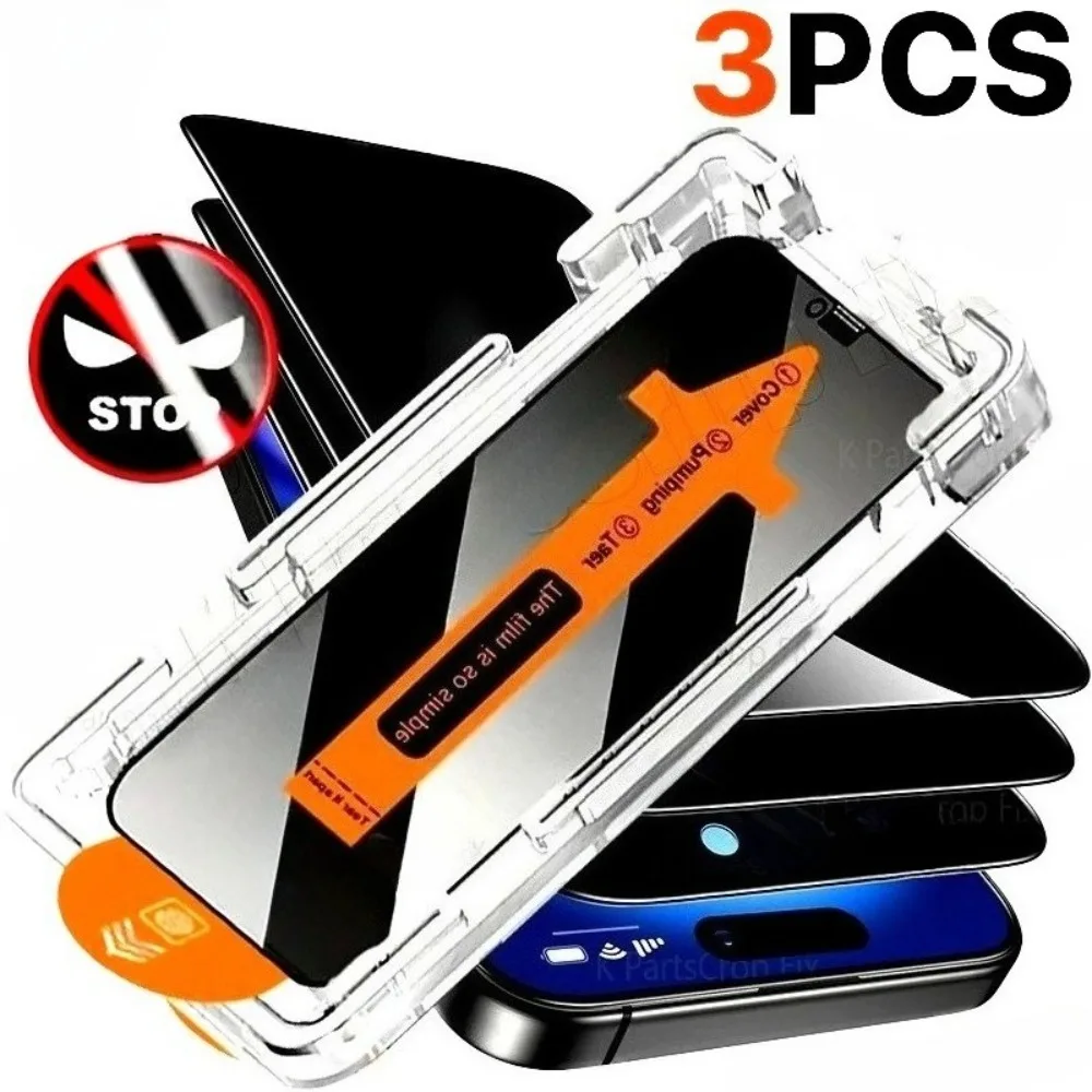 3 Stück Full Cover Privatsphäre gehärtetes Glas für iPhone 17 16 15 14 Pro Max 13 12 11 Pro 15 14 Plus 16e 17 Air Einfache Installation Glas Image