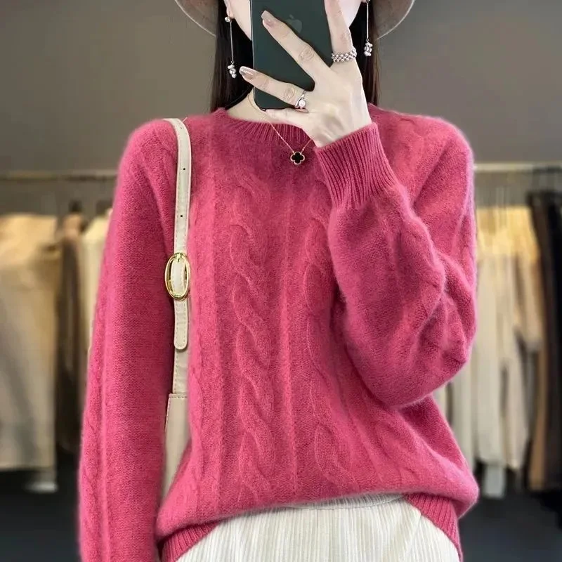 Women 100% Merino Wool Sweater O-Neck Long Sleeve Cashmere Knitwear Pullover Aliselect Fashion Autumn Winter Clothing Tops