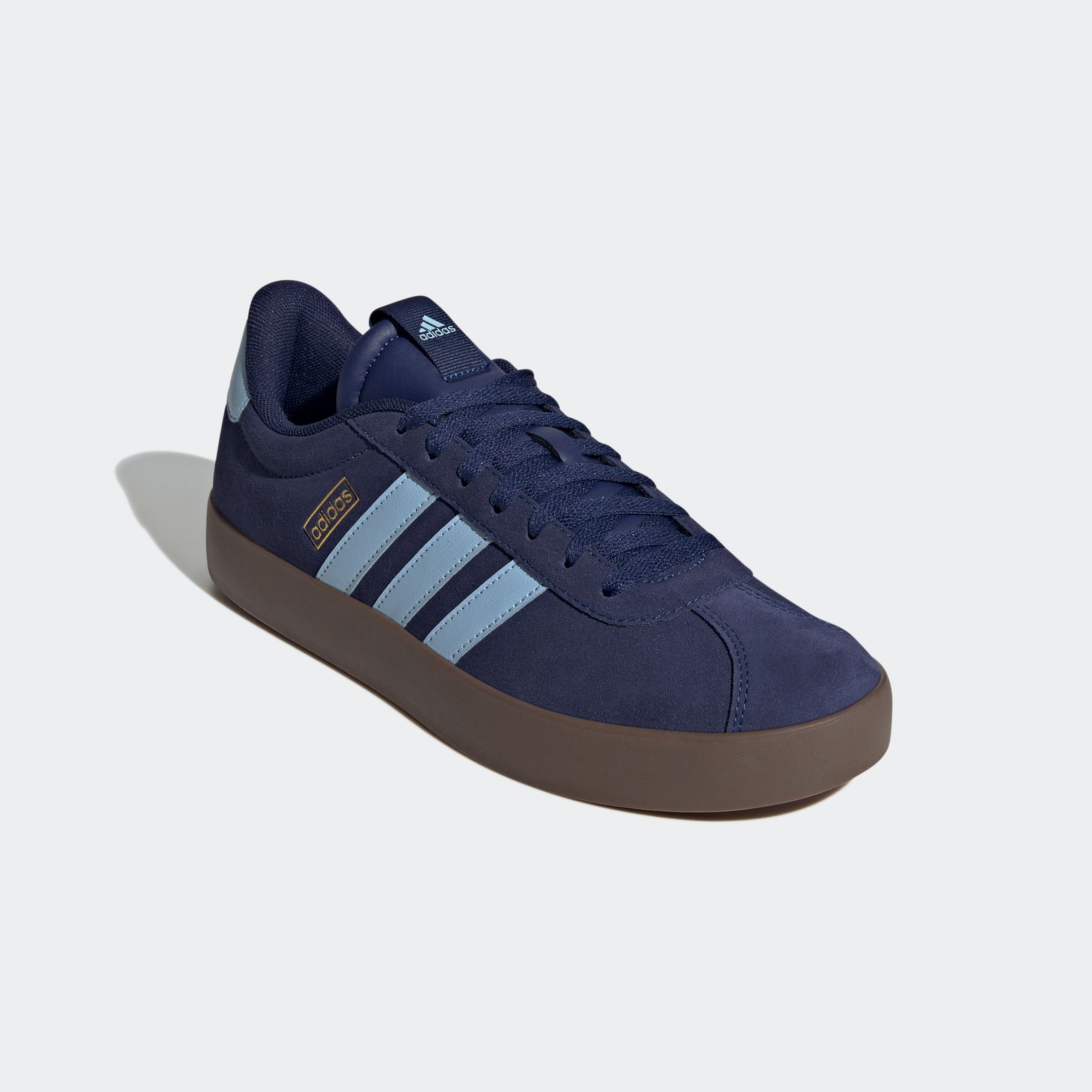 Sneaker ADIDAS SPORTSWEAR "VL COURT 3.0", Herren, Gr. 46, dunkelblau, clear sky, gold metallic, Leder, Synthetik, Schuhe Sneaker, inspiriert vom Design des adidas samba