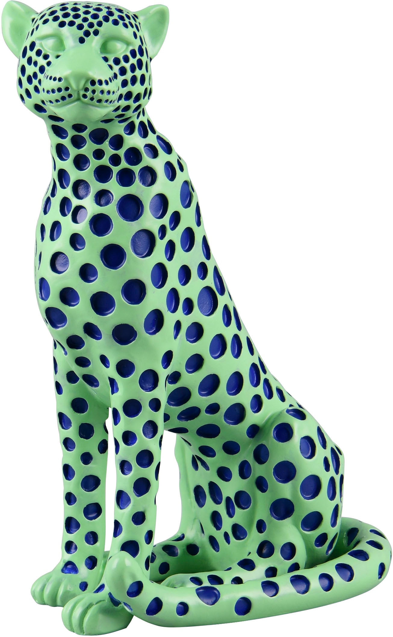 Skulptur MIRRORS AND MORE "PANTRA", grün, B:10,5cm H:26cm, Polyresin, Dekofiguren, Dekofigur in auffälliger Leopardenform