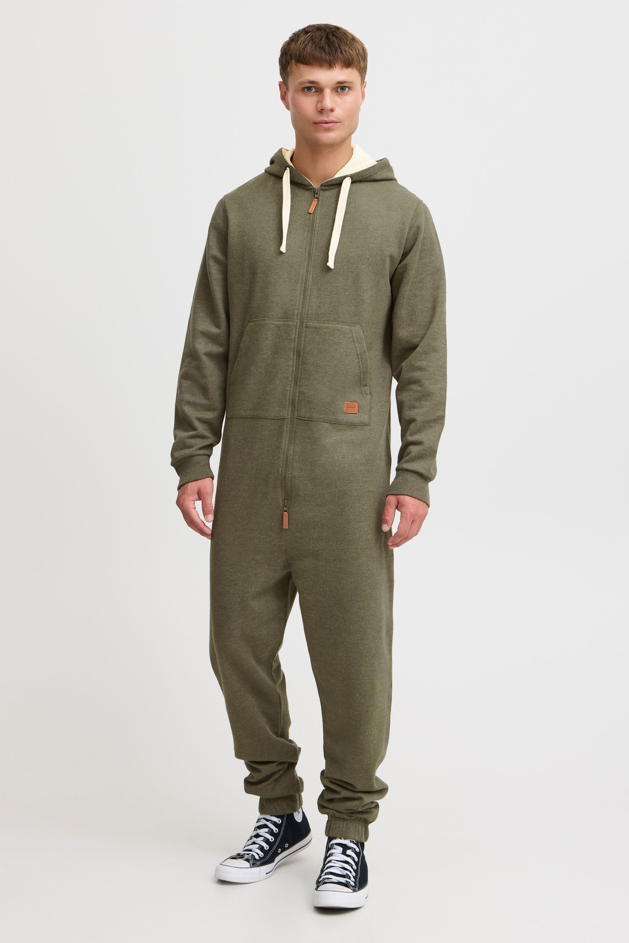 Overall BLEND "BHSalinho", Herren, Gr. XL, US-Größen, grün (ivy grün), Sweatware, 60% Baumwolle, 40% Polyester, unifarben, regular fit lang, ohne Ausschnitt, Overalls Overall, Overall mit Fleece-Kapuze