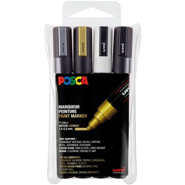 uni-ball 4er-Pack Acrylstifte »POSCA PC-5M Metallic« 1,8 - 2,5 mm schwarz