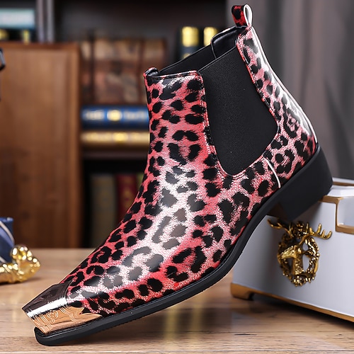 Braune Chelsea Boots für Herren mit Leopardenmuster – trendiges und auffälliges Design, ideal für Freizeitkleidung, Streetstyle und modische Anlässe. Image