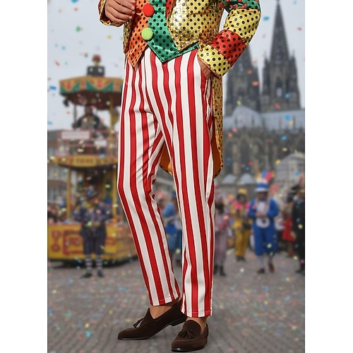 Karnevalskostüm 2026 Clown Karneval Hose Weiß und Rot Gestreift Erwachsene Herren Karneval Party Leistung Einfaches Karnevalskostüm Verkleiden Image