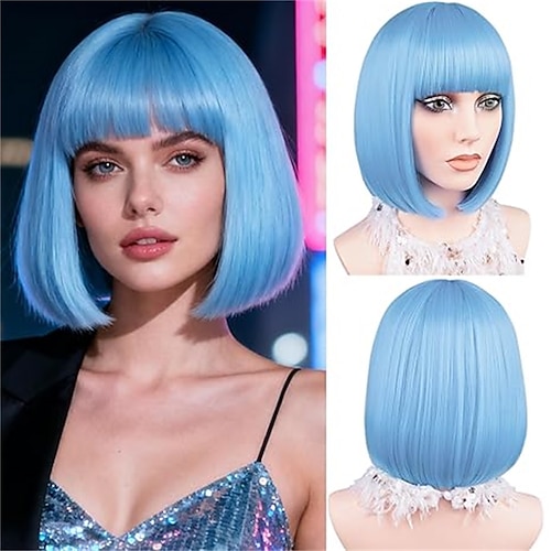 Karnevalsperücke 2026 Blond Schwarz Blau Glatt Bob Kurz Synthetische Festivalperücke Karneval Parade Cosplay-Kostümfrisur für Damen Image