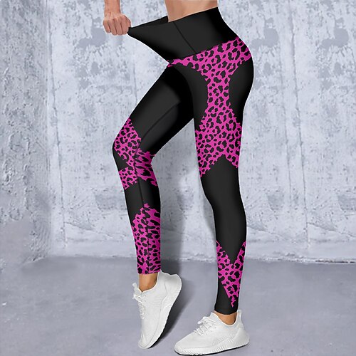 Damen Yogahose Po-Lifting Bauchkontrolle Hohe Taille Fitnesstraining Laufen Fitness Kurze Leggings Leopard Geometrie Pfauenblau Schwarz Gelb Herbst Winter Sport Sportkleidung Hohe Elastizität Image
