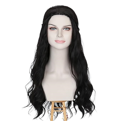 Lange, gewellte, ingwerrote Damenperücke im mittelalterlichen Renaissance-Hippie-Halloween-Kostümstil Image