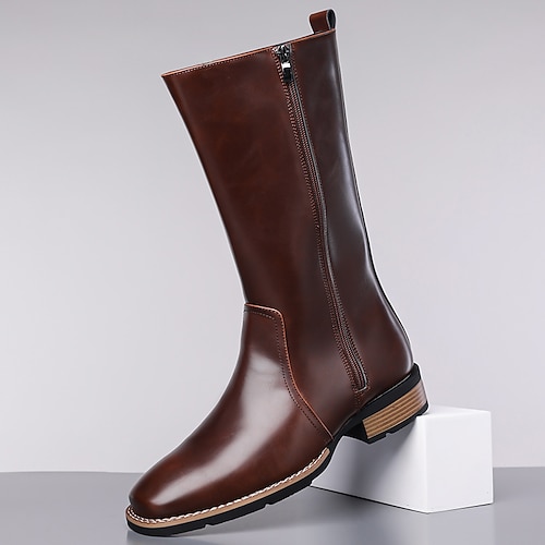 Klassische braune Herren-Reitstiefel Minimalistische, wadenhohe Stiefel mit seitlichem Reißverschluss – perfekt für den warmen Winterweg und entspannte Spaziergänge Image