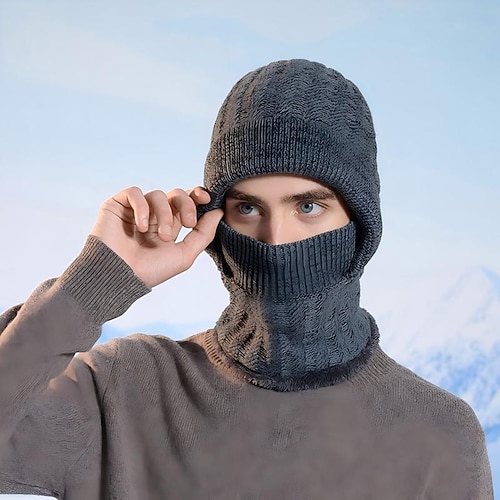 3-in-1-Mütze: Nackenwärmer, Gesichtsmaske, Wintermütze, Schal – alles in einem, gestrickt für Herren, ideal für Outdoor-Aktivitäten wie Radfahren, mit Fleece-Futter, warmem Ohrenschutz und Kälteschutz. Image