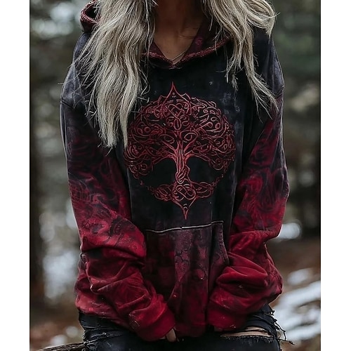 Damen Kapuzenpullover Grafik Tiermotiv Stammes Punk Vintage Metallisch Langarm Mit Kapuze Normale Oberteile Lässig Straße Alltagskleidung Blau Dunkelrot Orange Grün Frühling Herbst Winter